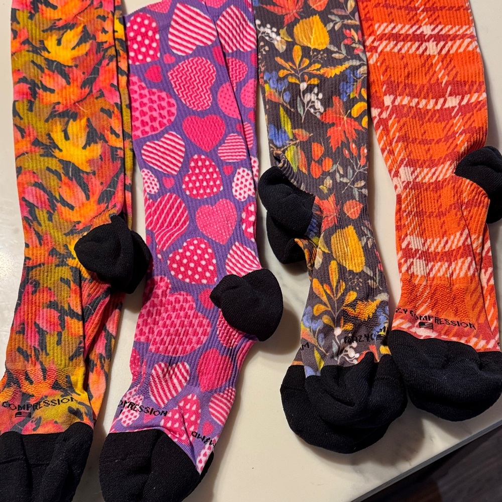 Vibrant Patterned Women’s Compression Socks - Pink, Orange, Yellow, Black